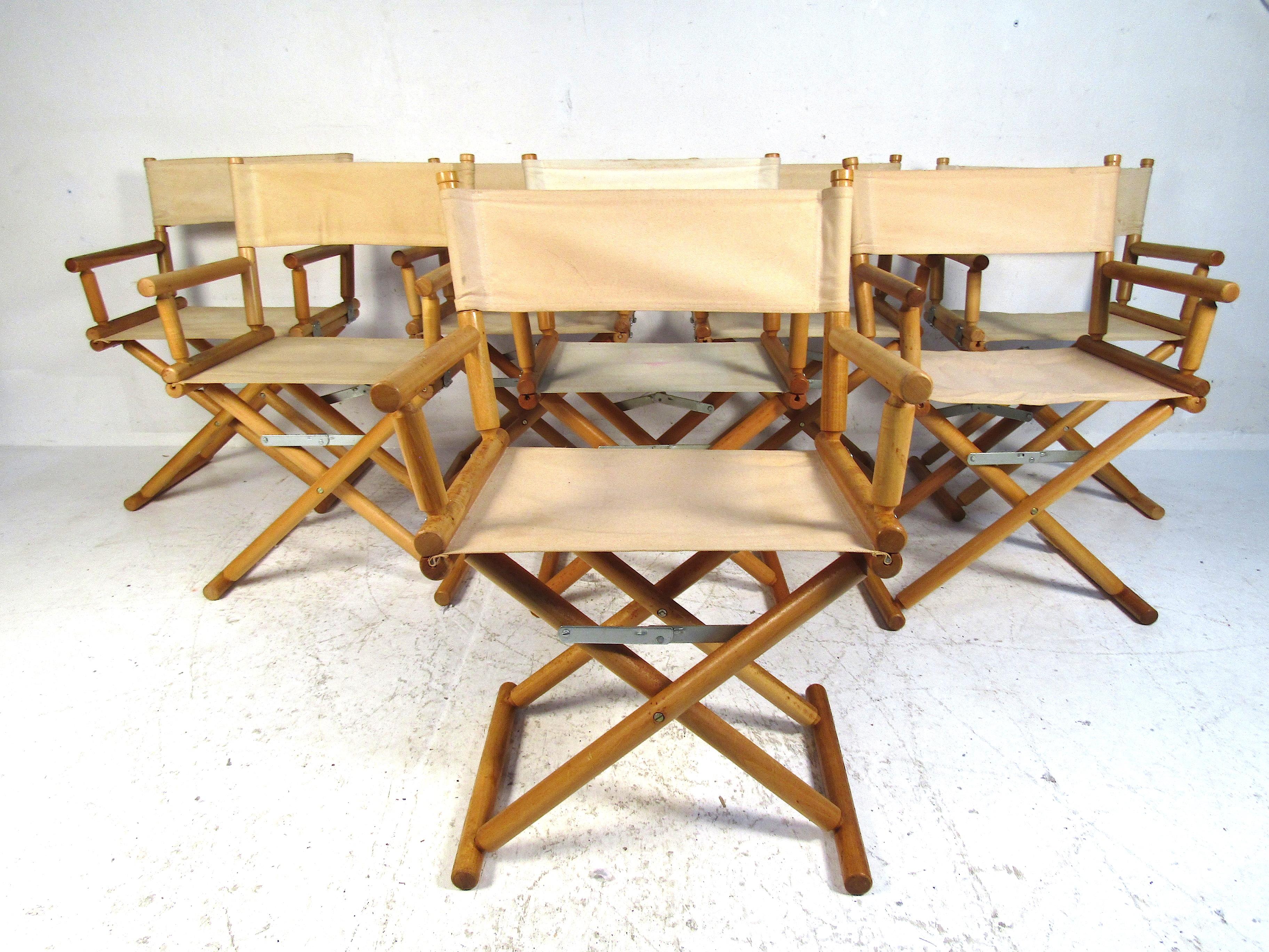 Mid-Century Modern Set of 8 Midcentury Hard Wood Folding Chairs