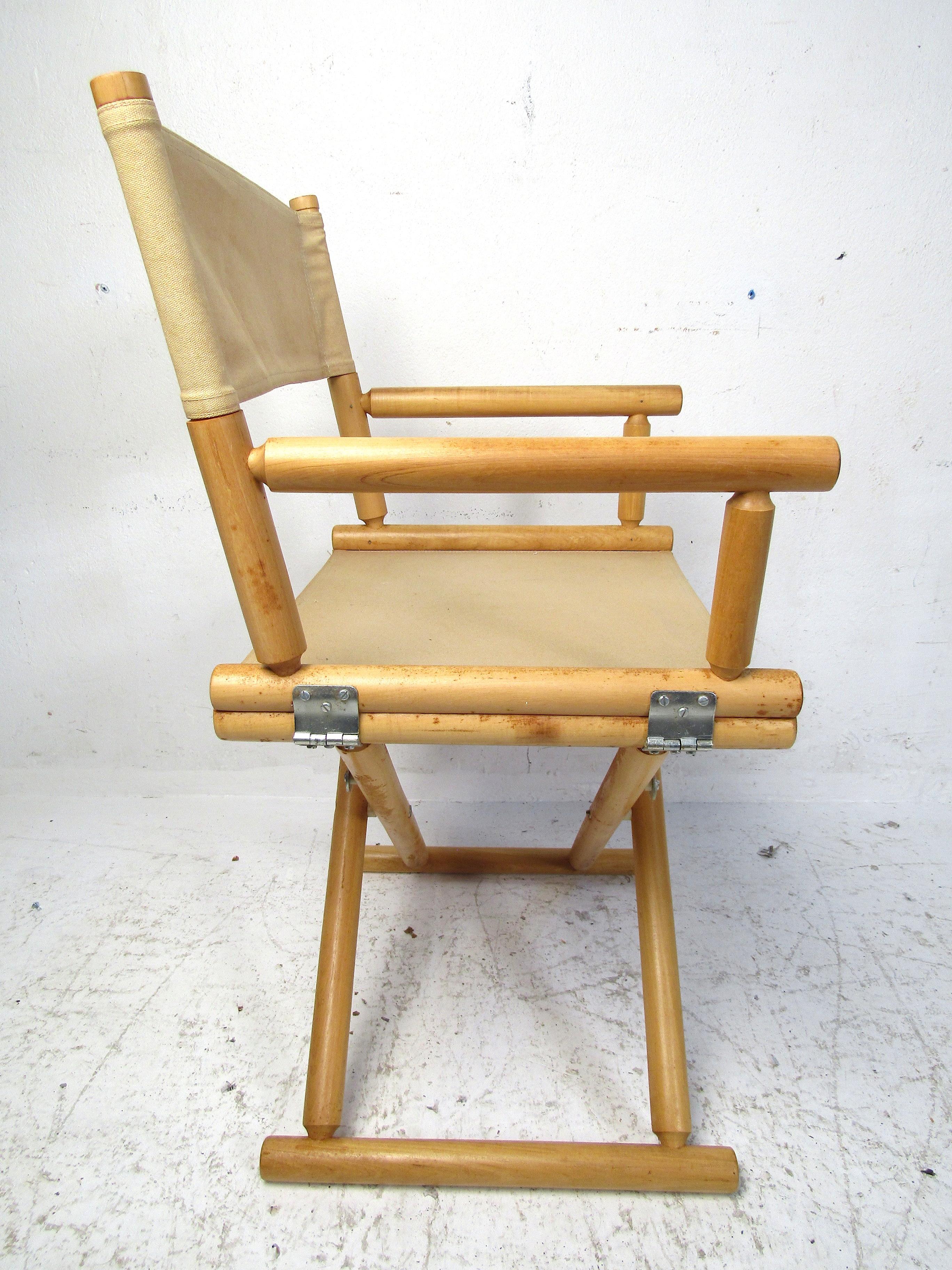 Canvas Set of 8 Midcentury Hard Wood Folding Chairs