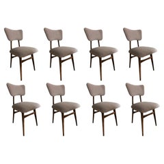 Set of 8 Mid-Century Light Gray Boucle Dining Chairs, 1960s