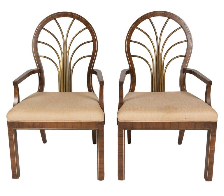 Set of 8 Mid-Century Mastercraft Brass & Wood Dining Chairs In Good Condition For Sale In Ft. Lauderdale, FL