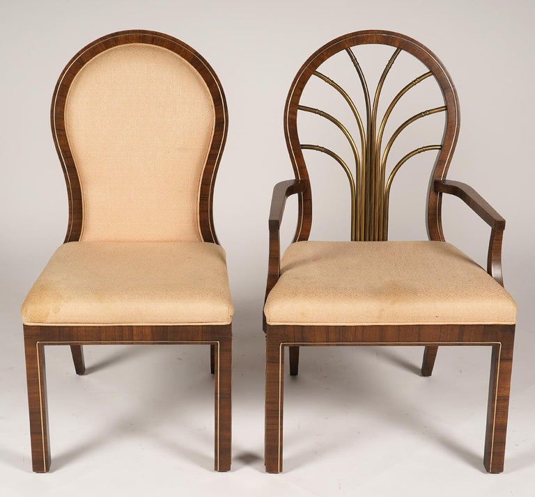Set of 8 Mid-Century Mastercraft Brass & Wood Dining Chairs For Sale 2