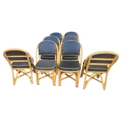 Set of 8 Mid-Century Modern Art Deco Bamboo Rattan Dining Chairs C1940