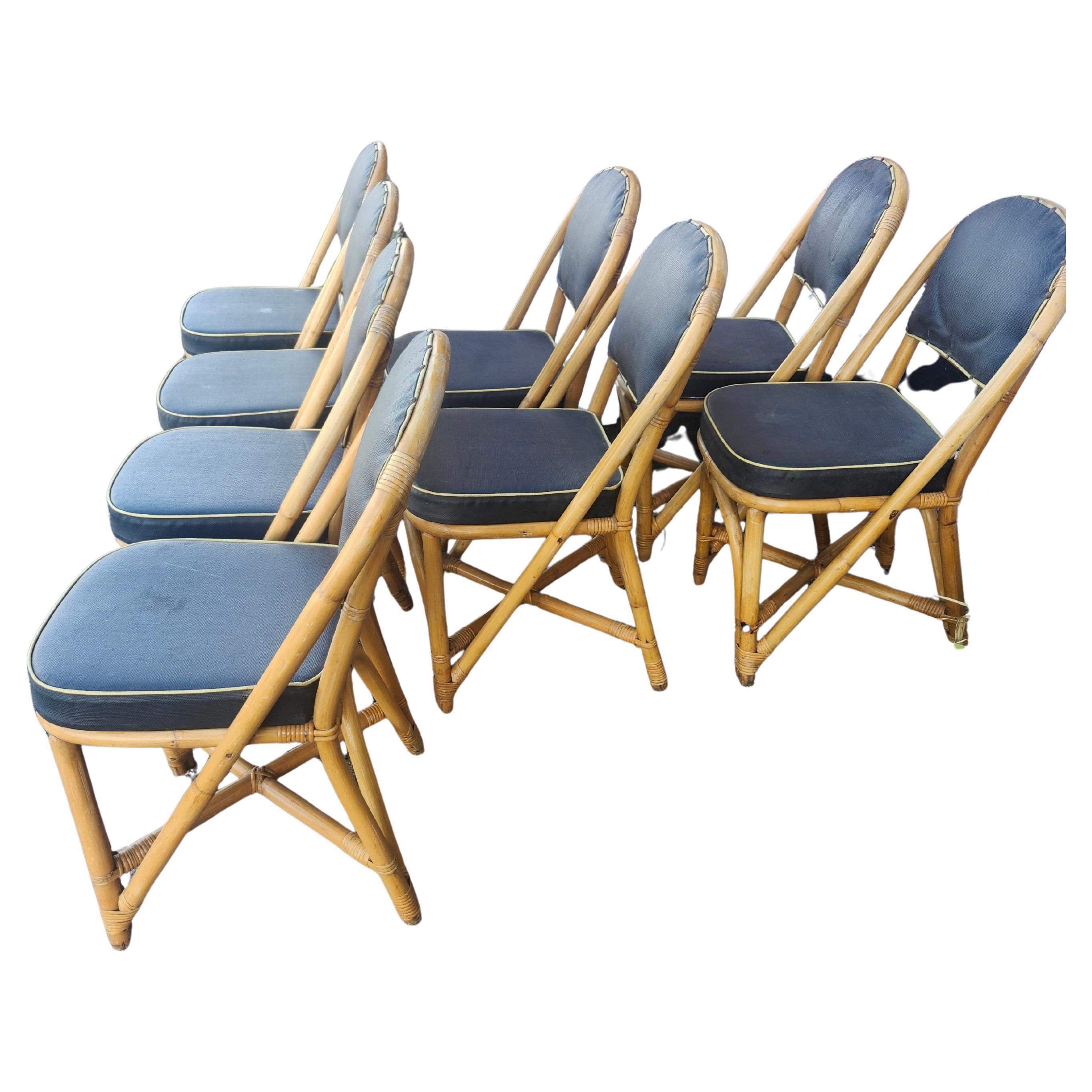 Satz von 8 Art-Deco-Bambus-Rattan-Esszimmerstühlen aus der Mitte des Jahrhunderts C1940 (Adirondack) im Angebot