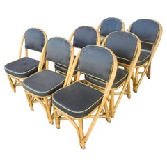 Vintage Set of 8 Mid-Century Modern Art Deco Bamboo Rattan Dining Chairs C1940