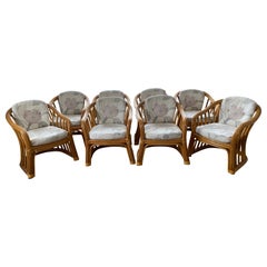Satz von 8 Mid-Century Modern Bamboo Lounging Dinging Arm Chairs