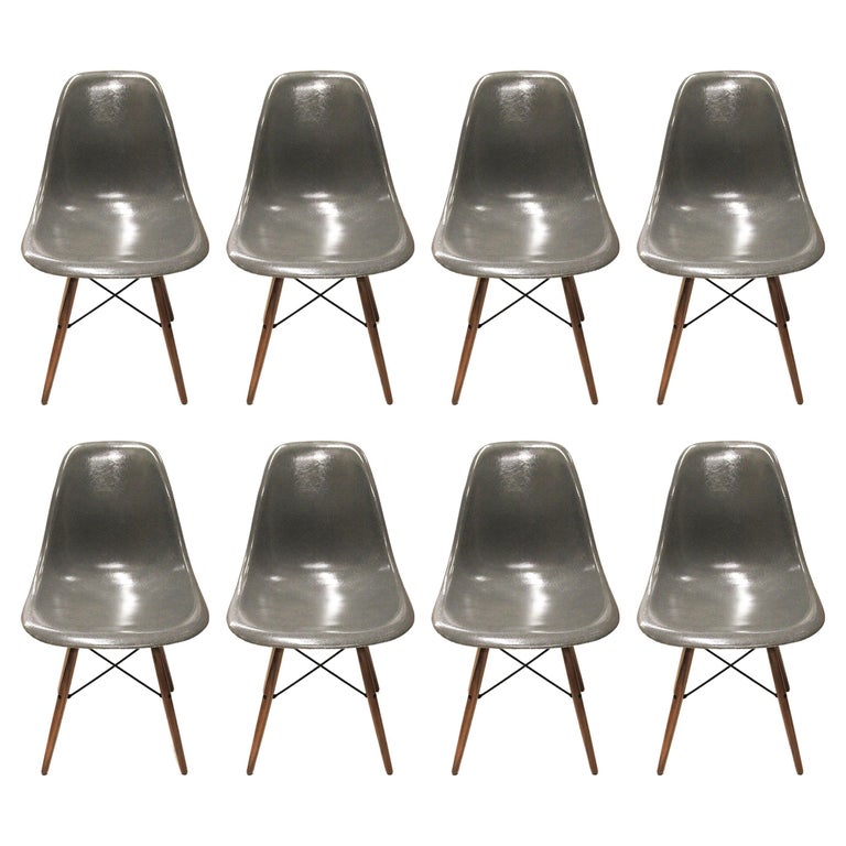 Set of 8 MidCentury Modern Charcoal Gray Dowel Base Eames Dining Shell