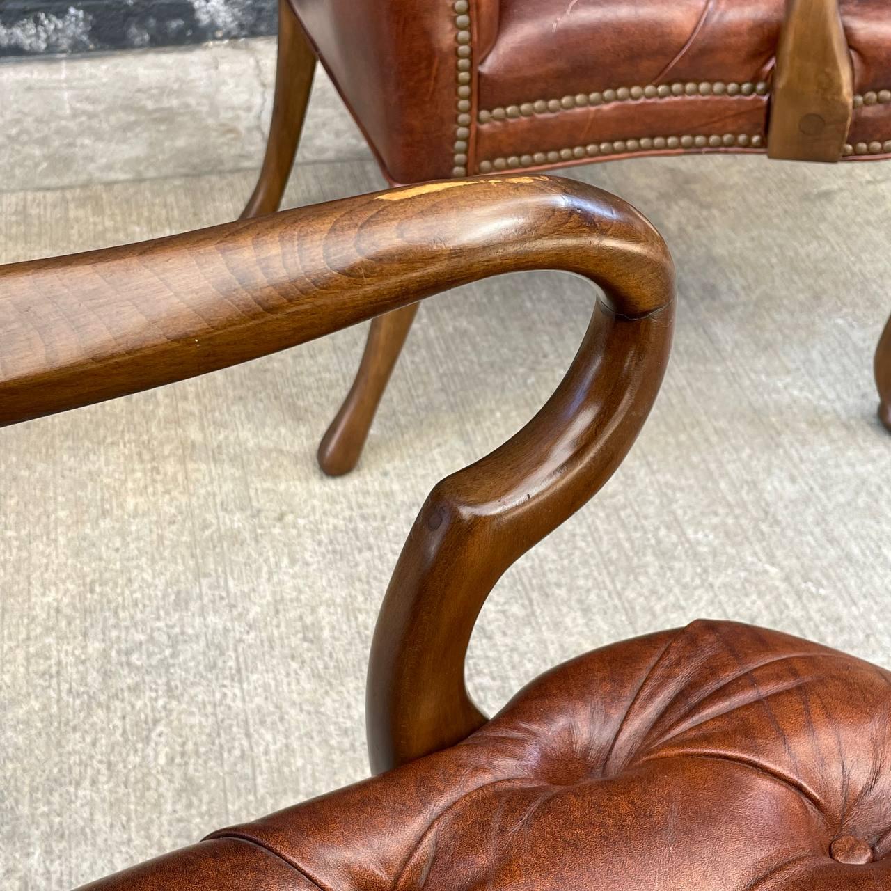 Set of 8 Mid-Century Modern Chesterfield Style Cognac Leather Arm Chairs 5