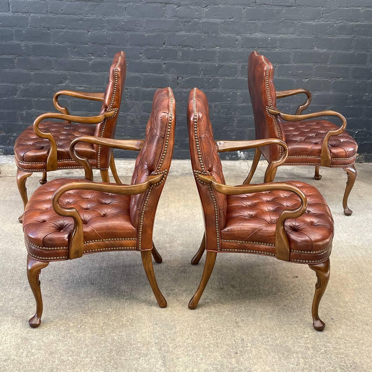 Mid-20th Century Set of 8 Mid-Century Modern Chesterfield Style Cognac Leather Arm Chairs
