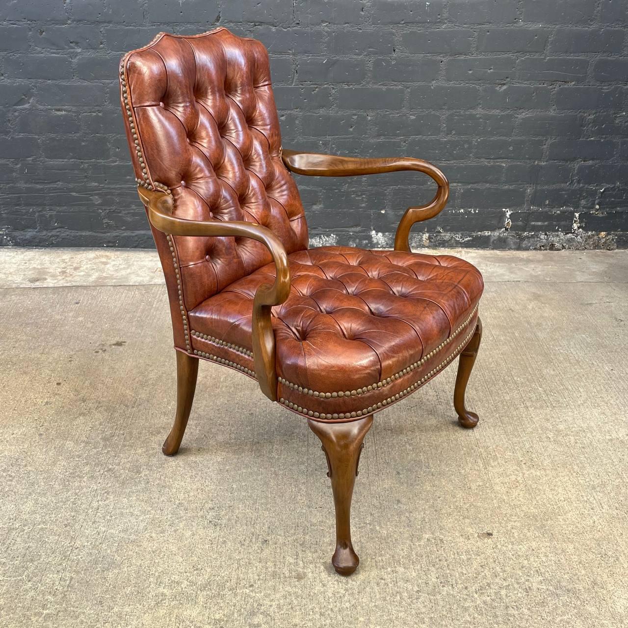 Set of 8 Mid-Century Modern Chesterfield Style Cognac Leather Arm Chairs 2