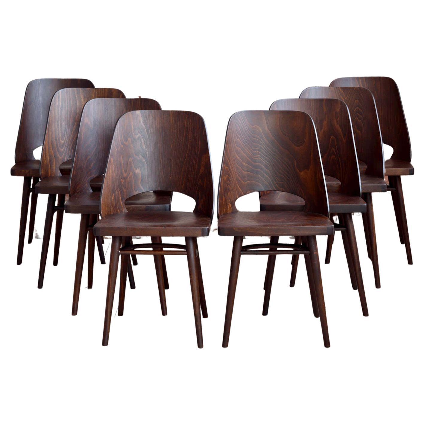 Set of 8 Mid Century Modern Dining Chairs by Radomir Hofman for TON, Model 514