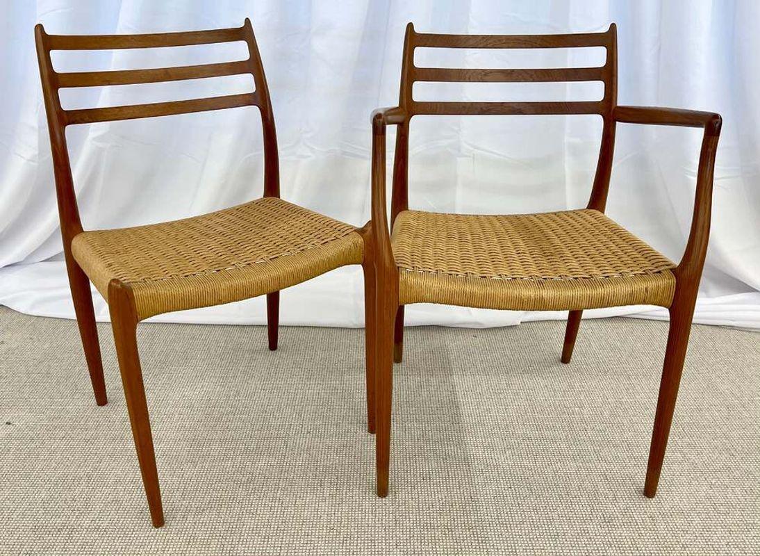Rush Set of 8 Mid-Century Modern Dining Chairs, Danish, Niels Moller, 1950s For Sale