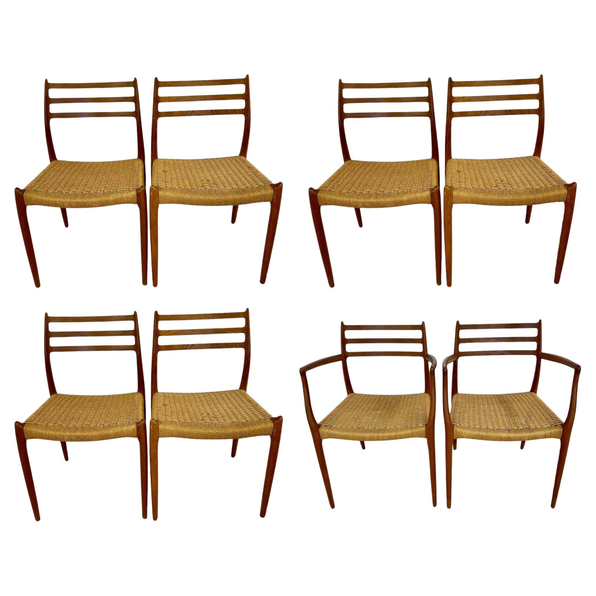 Ensemble de 8 chaises de salle à manger de style mi-siècle moderne, danoises, Niels Moller, années 1950