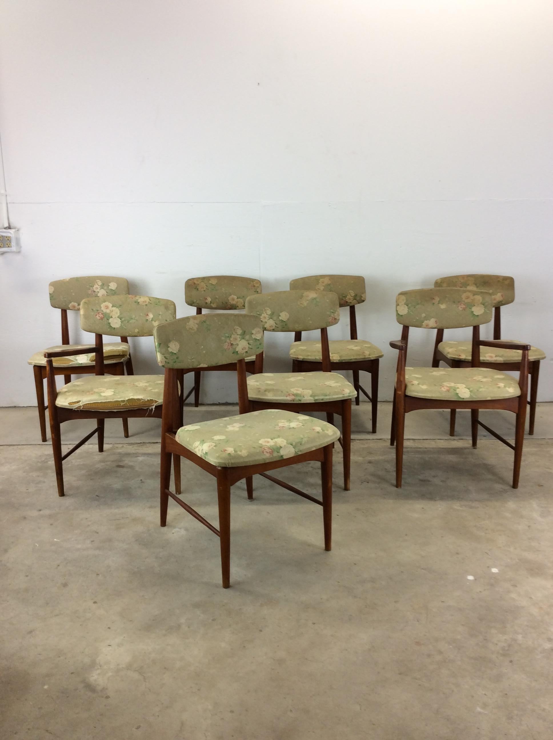 Mid-Century Modern Ensemble de 8 chaises de salle à manger modernes du milieu du siècle dernier avec tapisserie vintage en vente