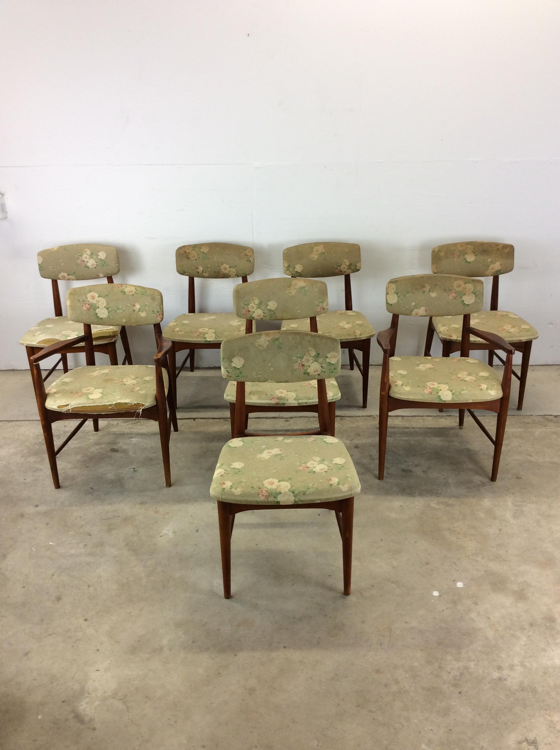 American Set of 8 Mid Century Modern Dining Room Chairs with Vintage Upholstery