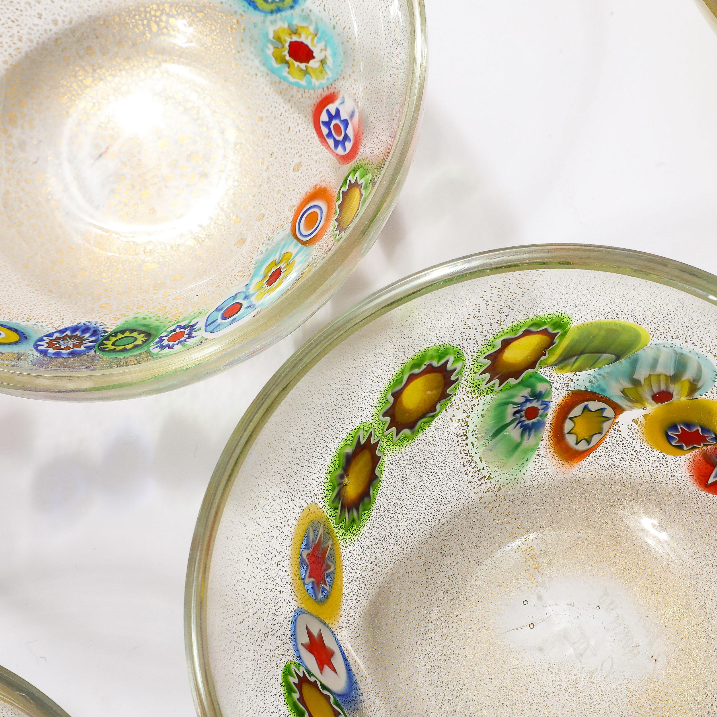 Ensemble de 8 bols millifiori de Murano soufflés à la main et or 24 carats, de style mi-siècle moderne en vente 3
