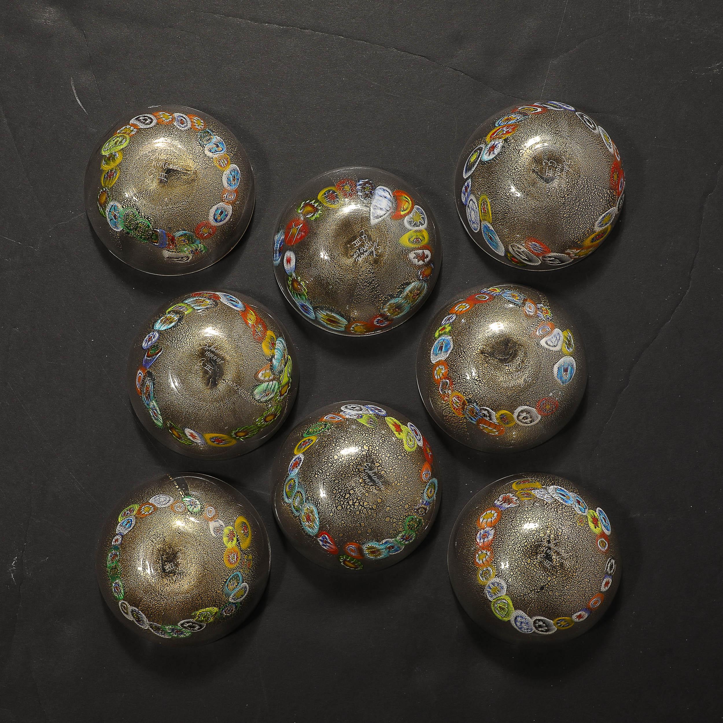 Ensemble de 8 bols millifiori de Murano soufflés à la main et or 24 carats, de style mi-siècle moderne en vente 6