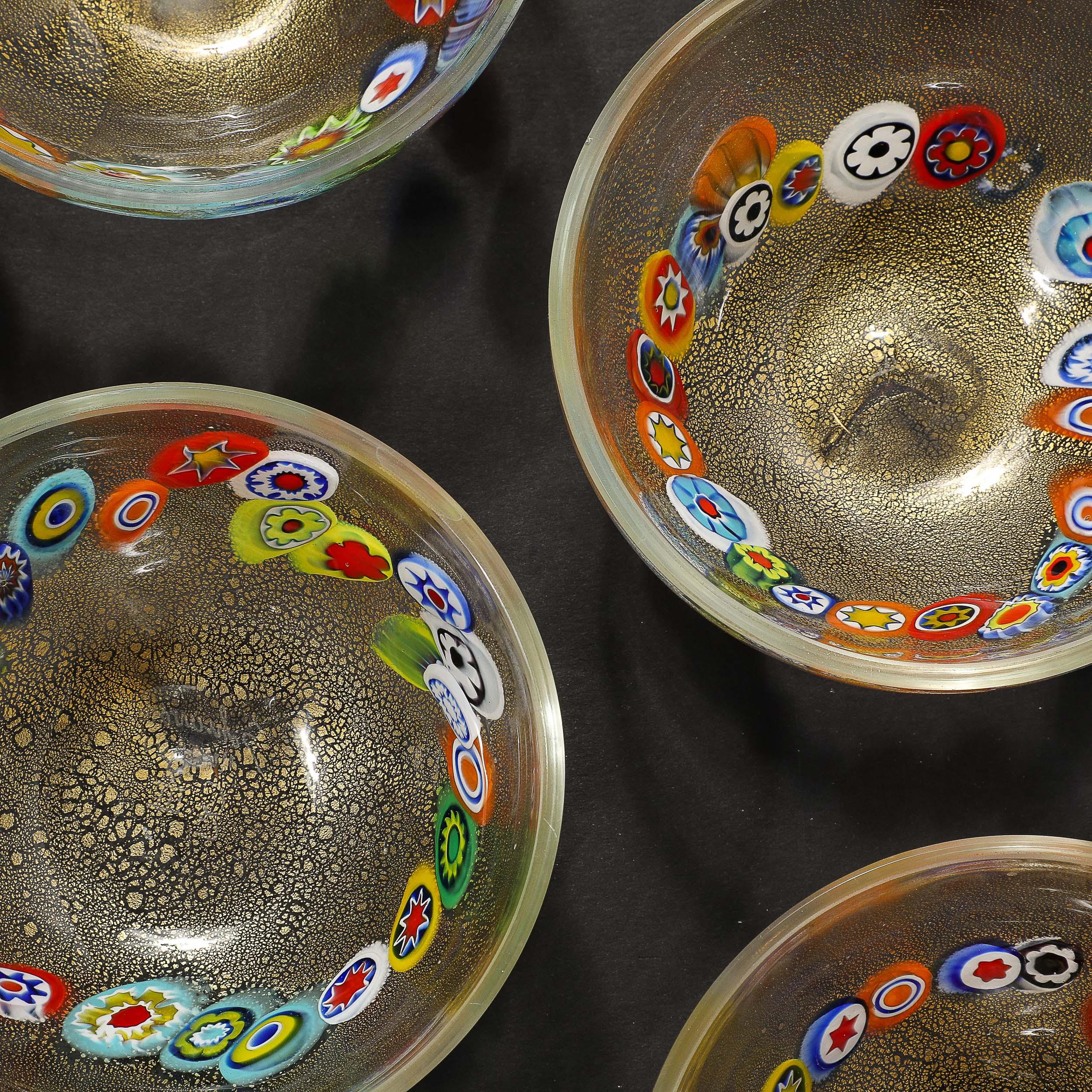 Ensemble de 8 bols millifiori de Murano soufflés à la main et or 24 carats, de style mi-siècle moderne en vente 10