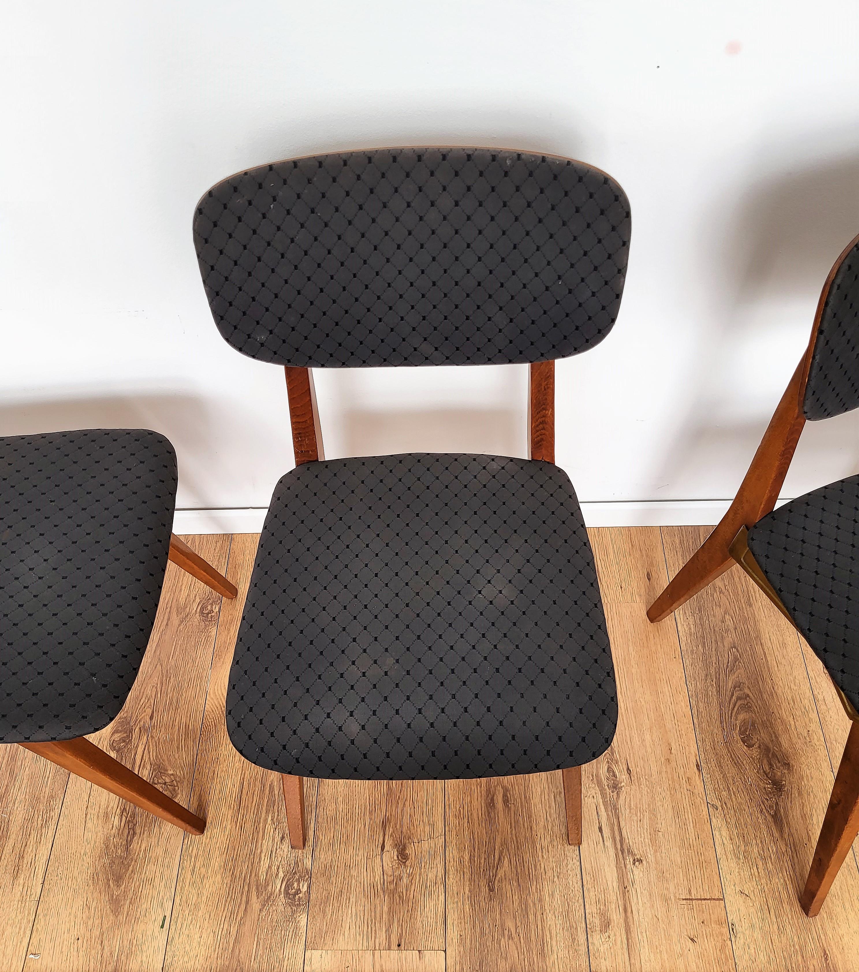 Set of 8 Mid-Century Modern Italian Walnut Wood Brass Upholstered Dining Chairs For Sale 2