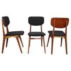 Set of 8 Mid-Century Modern Italian Walnut Wood Brass Upholstered Dining Chairs
