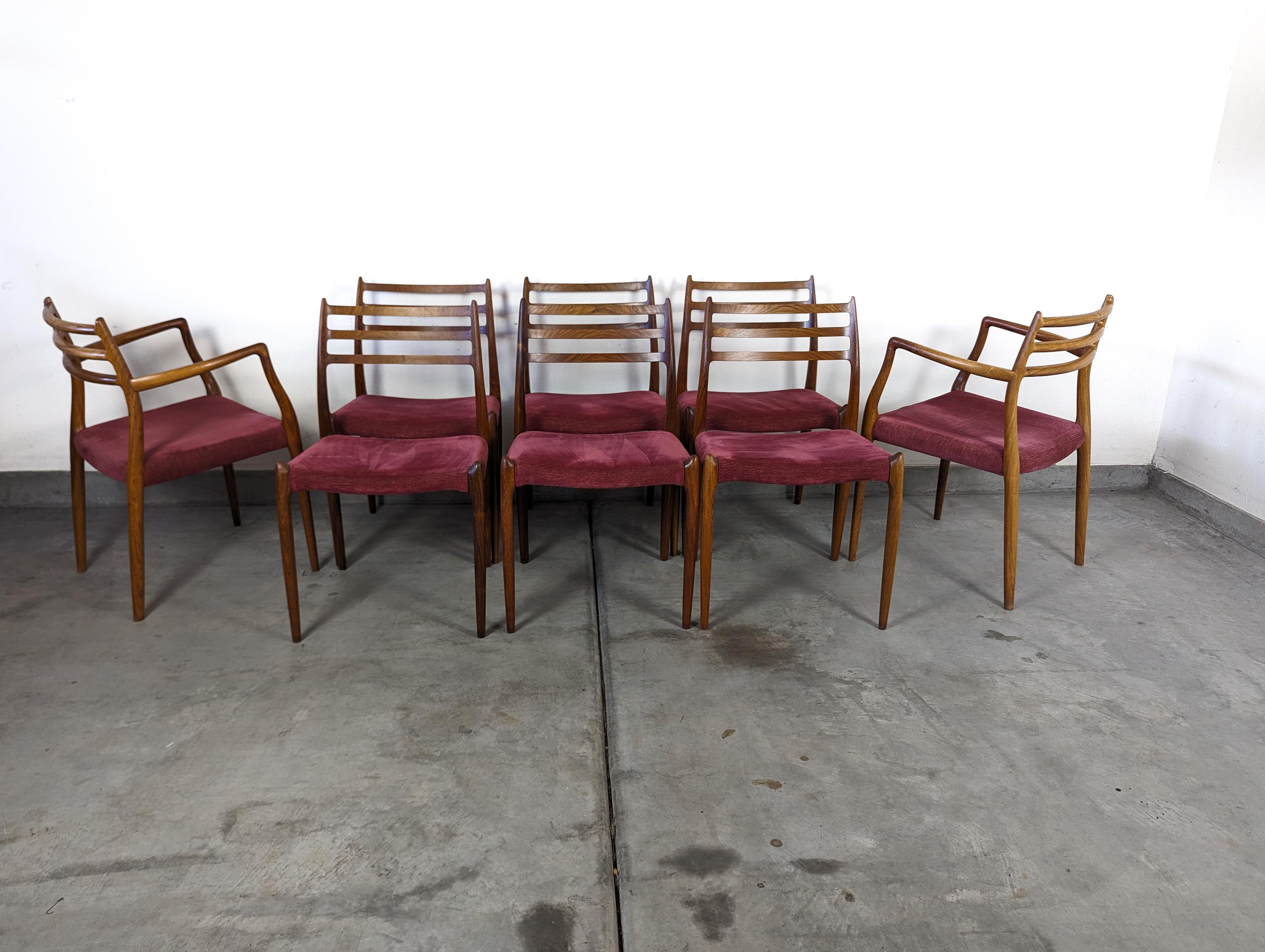 Set of 8 Mid Century Modern Model 62 & 78 Rosewood Dining Chairs by J. L. Møller For Sale 4