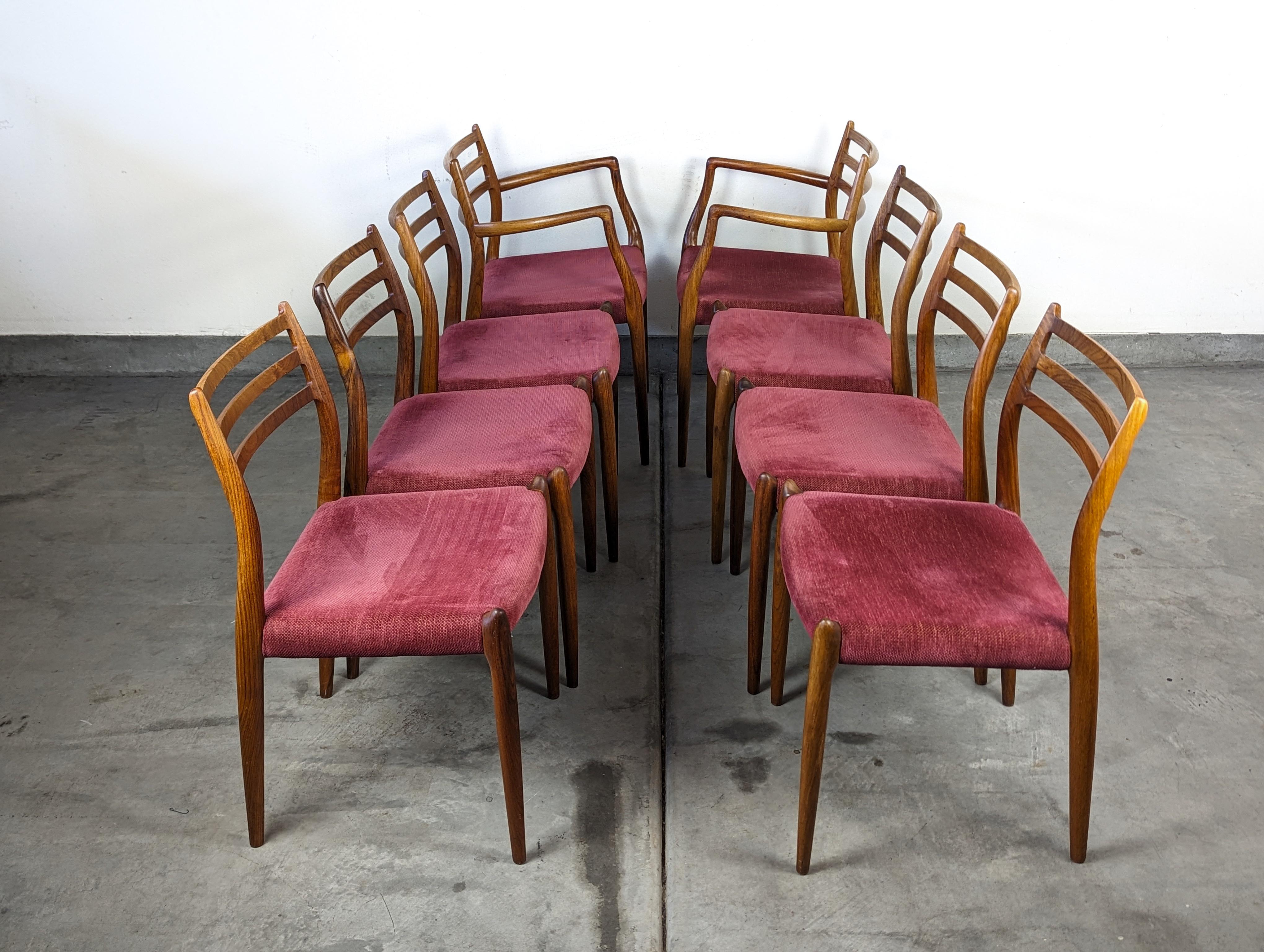 Mid-Century Modern Ensemble de 8 chaises de salle à manger en palissandre The Moderns 62 & 78 de J.L.Møller en vente