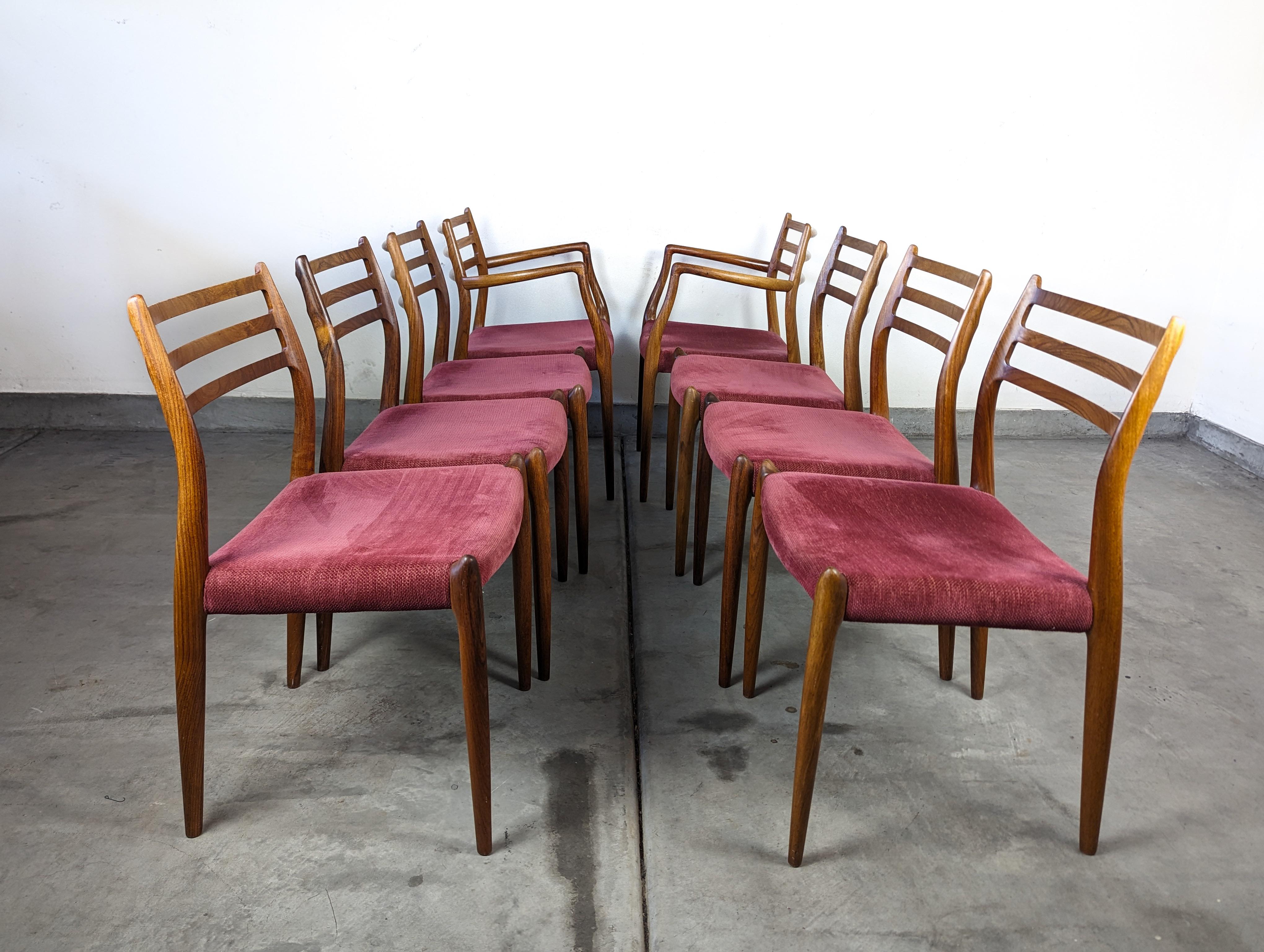 Danish Set of 8 Mid Century Modern Model 62 & 78 Rosewood Dining Chairs by J. L. Møller For Sale