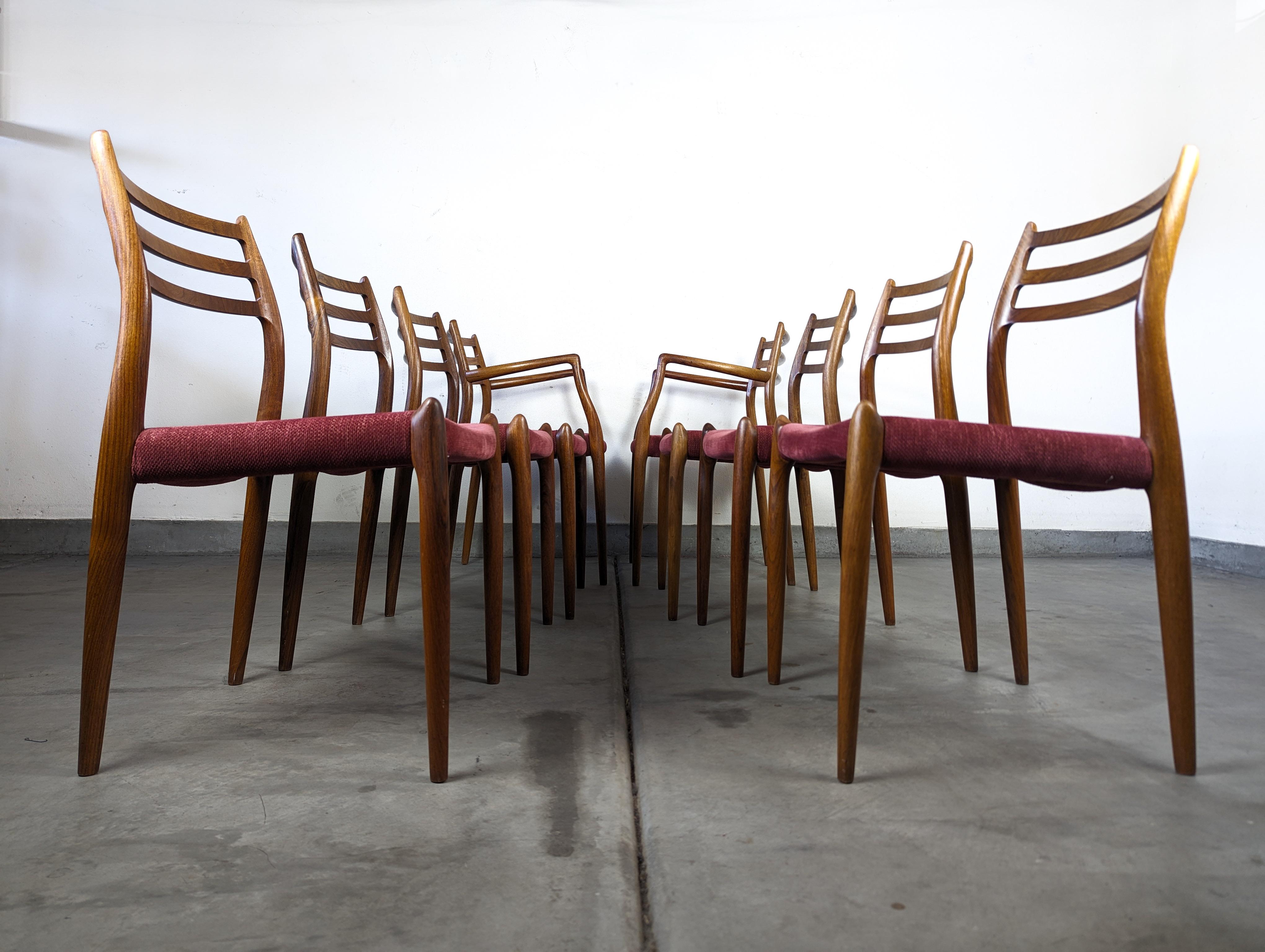 Ensemble de 8 chaises de salle à manger en palissandre The Moderns 62 & 78 de J.L.Møller Bon état - En vente à Chino Hills, CA