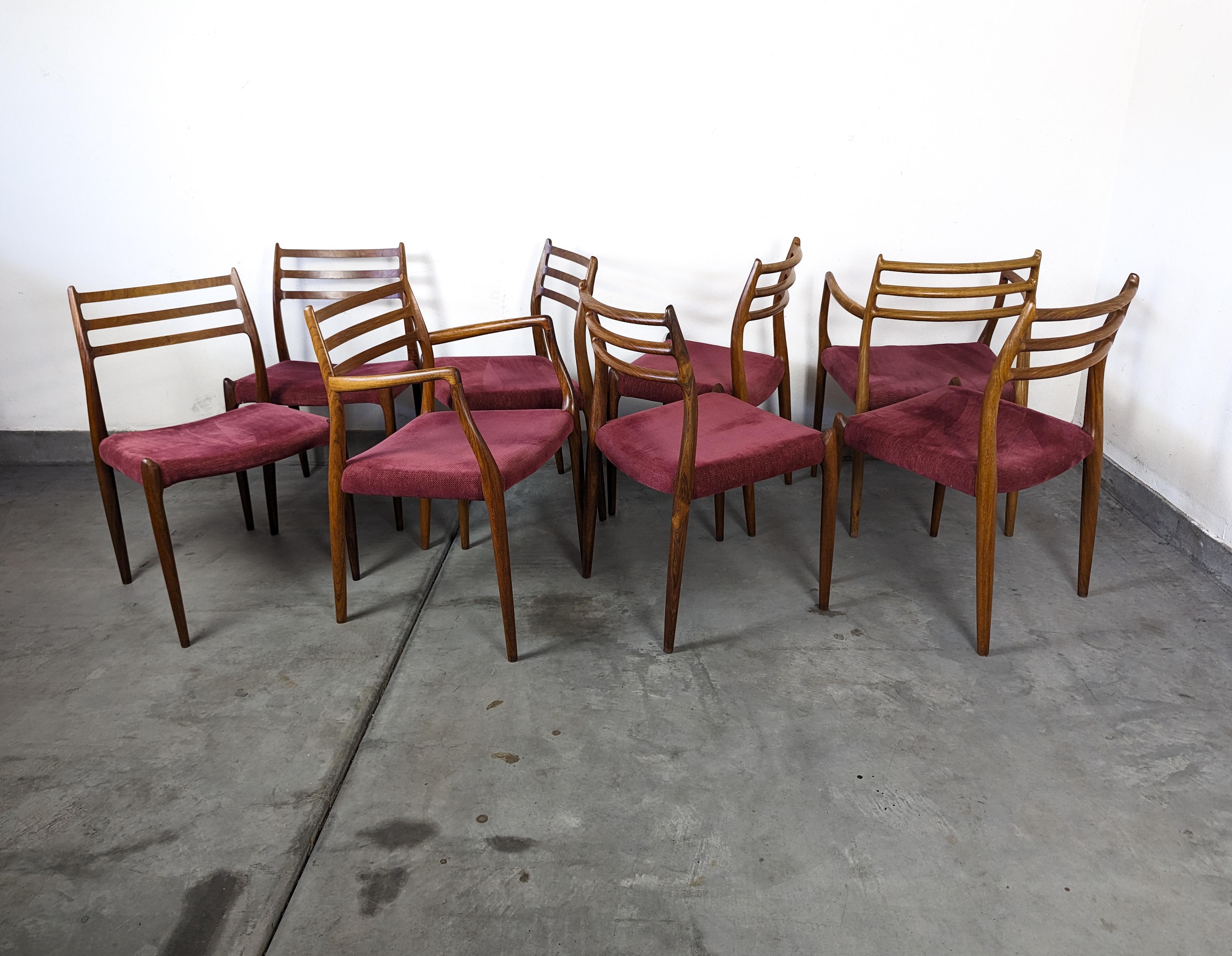 Mid-20th Century Set of 8 Mid Century Modern Model 62 & 78 Rosewood Dining Chairs by J. L. Møller For Sale