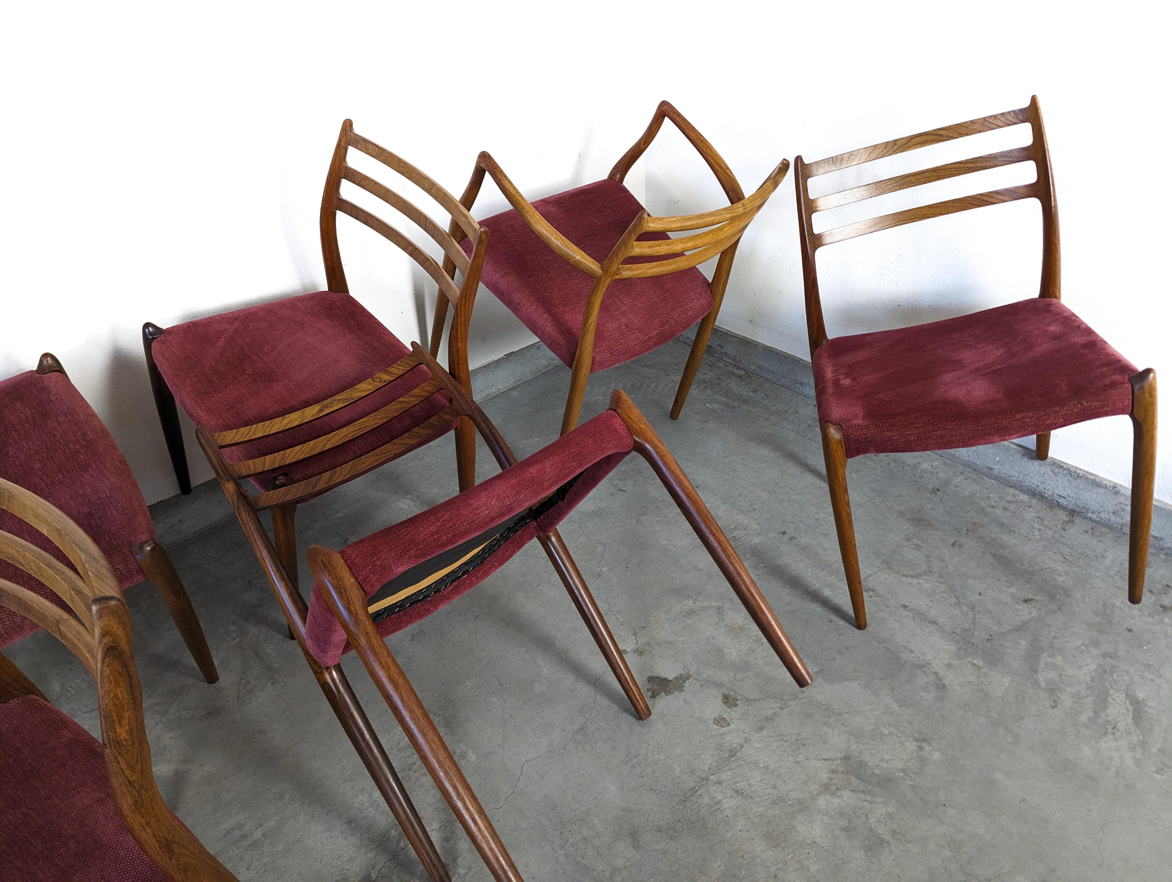 Set of 8 Mid Century Modern Model 62 & 78 Rosewood Dining Chairs by J. L. Møller For Sale 1