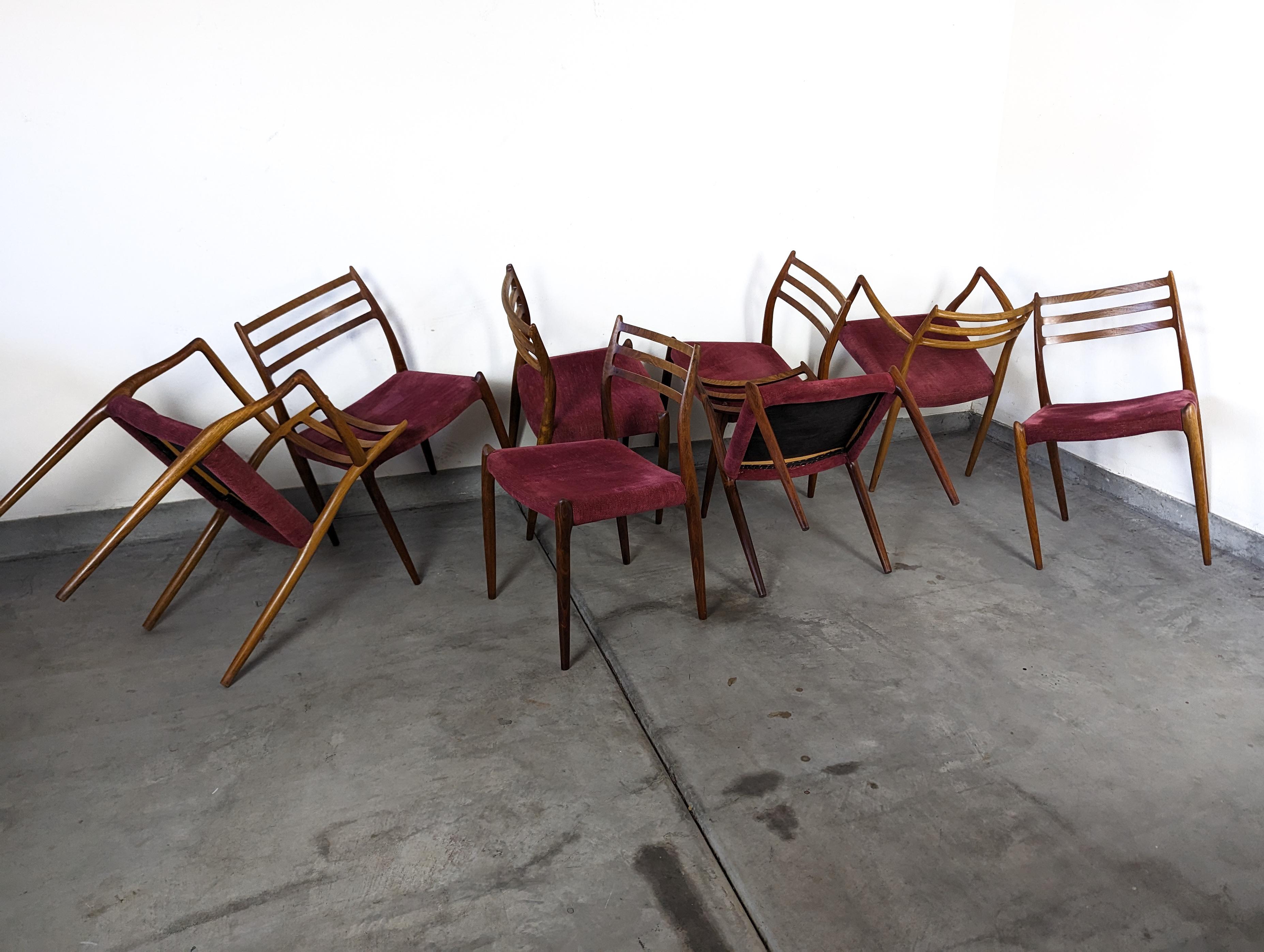 Set of 8 Mid Century Modern Model 62 & 78 Rosewood Dining Chairs by J. L. Møller For Sale 2