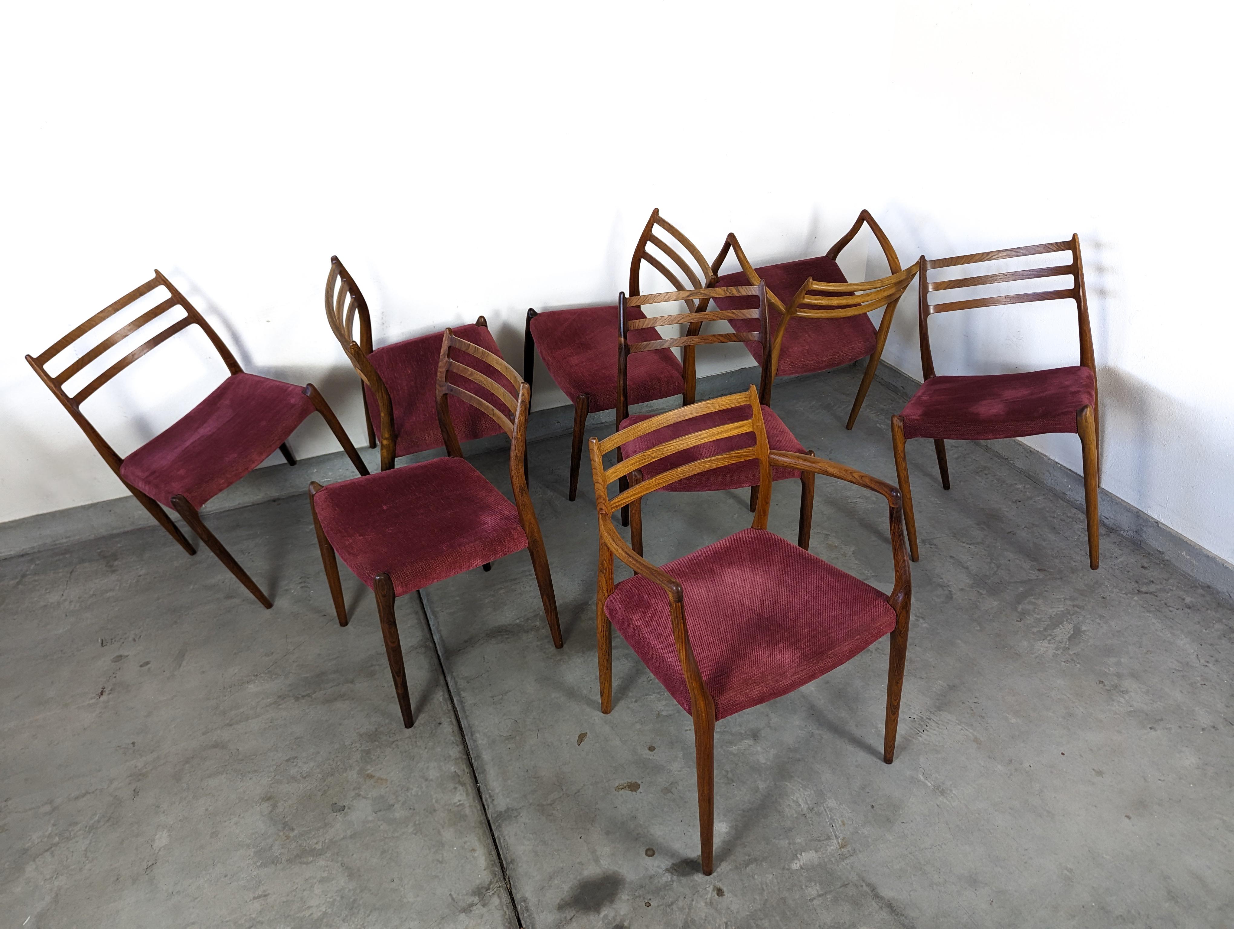 Set of 8 Mid Century Modern Model 62 & 78 Rosewood Dining Chairs by J. L. Møller For Sale 3