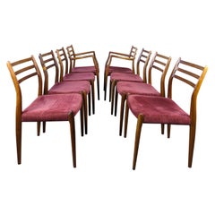 Juego de 8 sillas de comedor de palisandro de mediados del siglo XX, modelos 62 y 78, de J. L. Møller