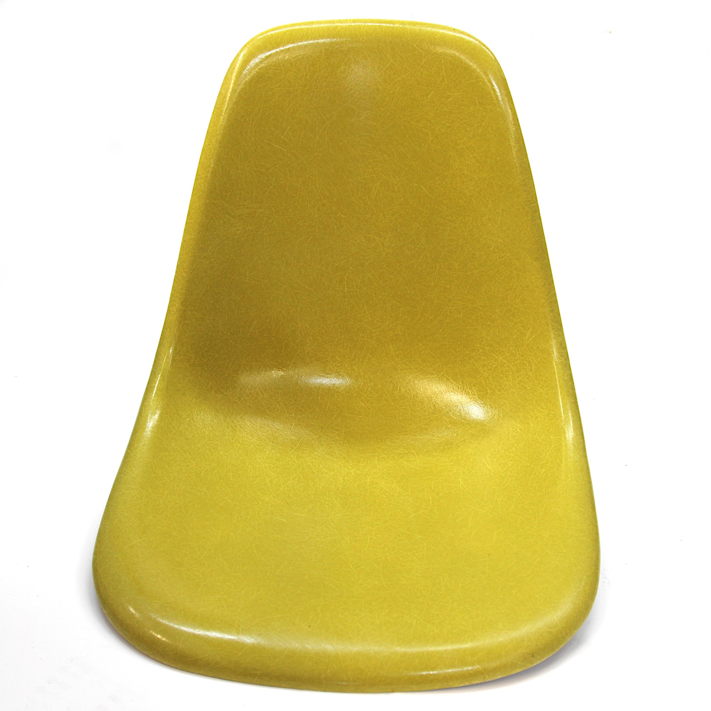 Set of 8 Mid Century Modern Mustard Yellow Dowel Base Eames Dining Shell Chairs 1