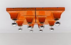 Set of 8 Mid-Century Modern Orange Ceramic Wall Lights or Flush Mounts by Waldi