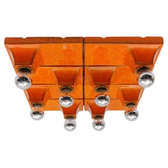 Set of 8 Mid-Century Modern Orange Ceramic Wall Lights or Flush Mounts by Waldi