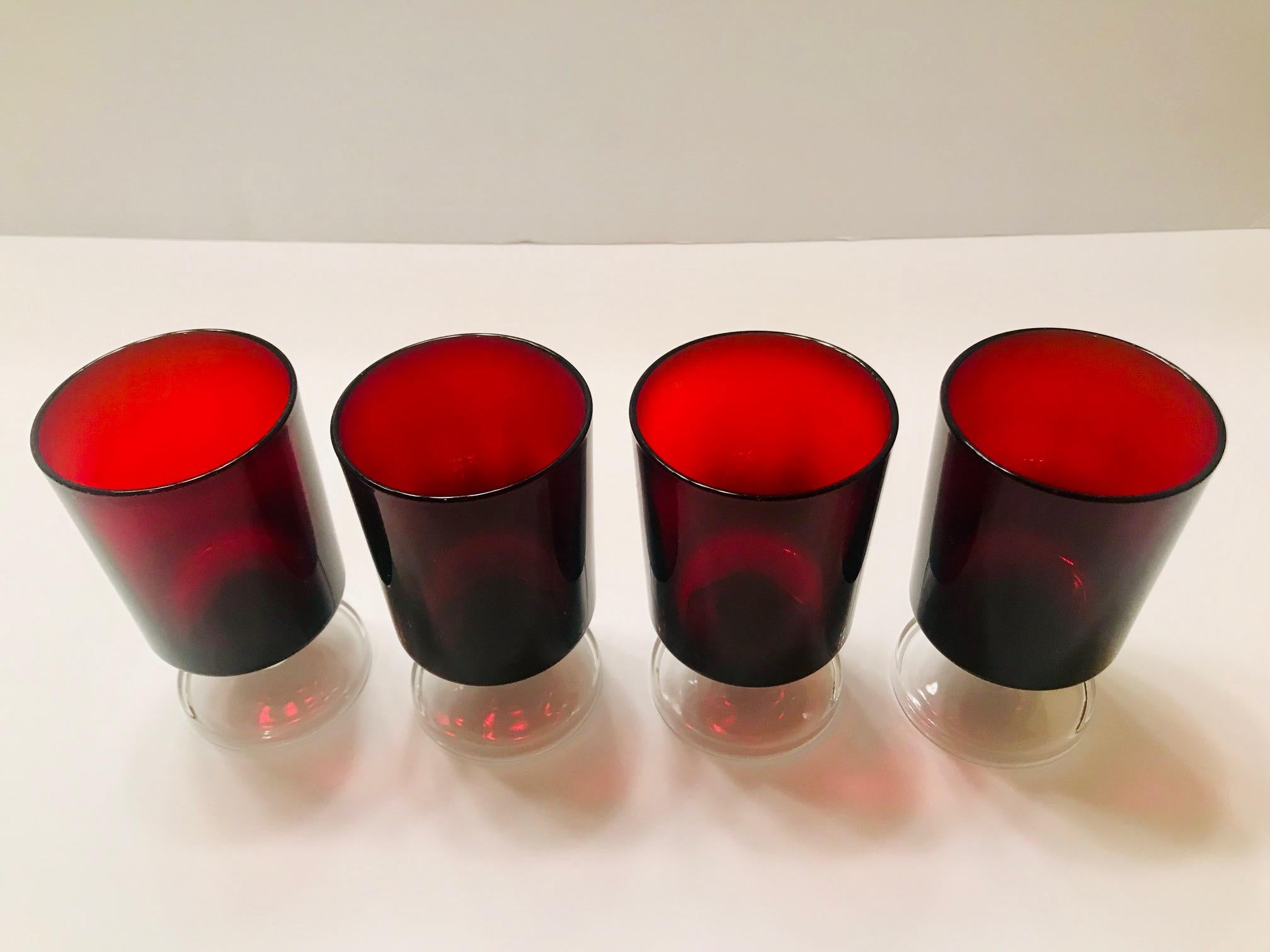 Set of 8 Mid-Century Modern Red Garnet Wine Goblets by Cristal d'Arques 2