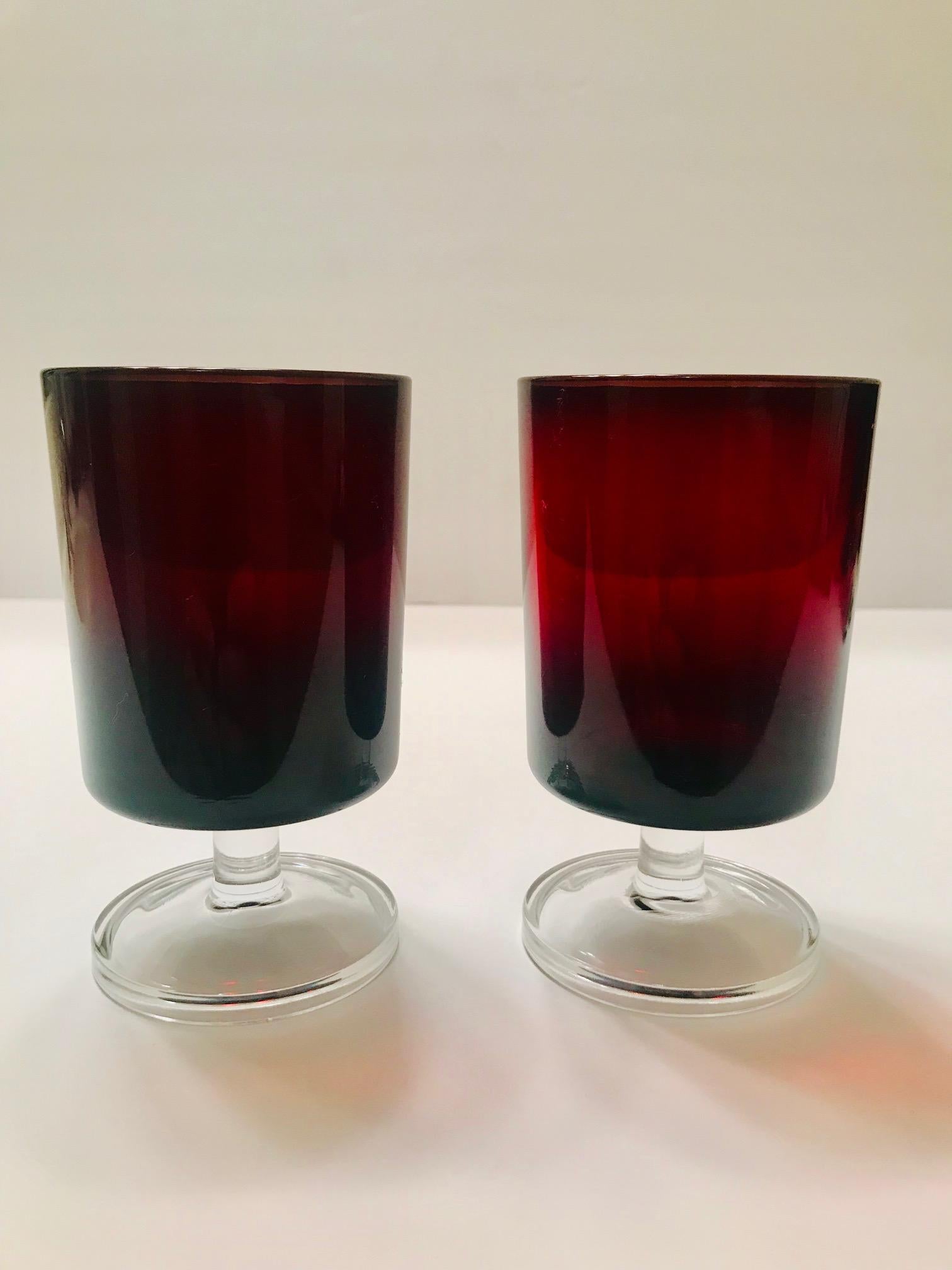 Set of 8 Mid-Century Modern Red Garnet Wine Goblets by Cristal d'Arques 1