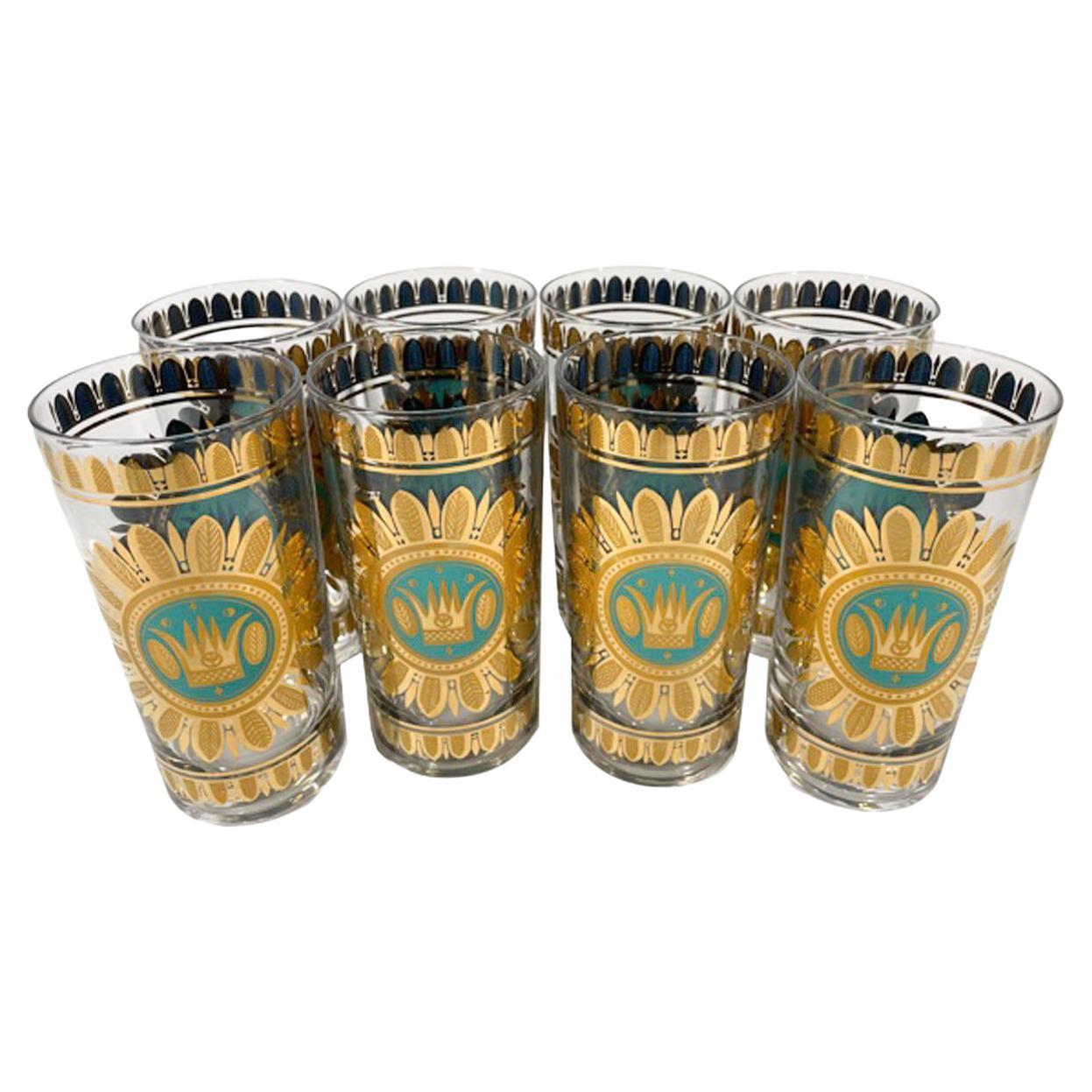 Set of 8 Mid-Century Modern Regalia Highball Glasses Designed by Georges Briard  For Sale
