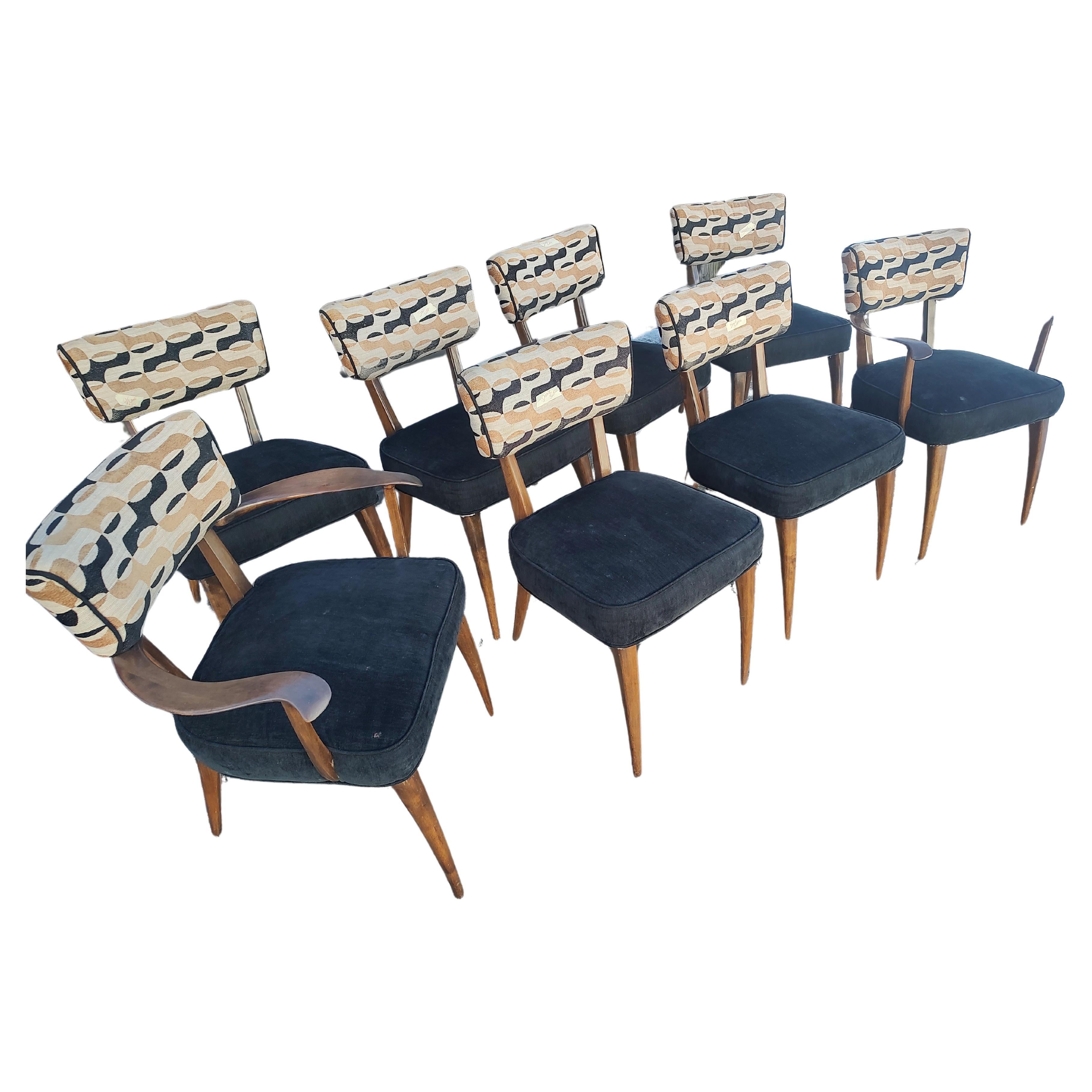 Carved Set of 8 Mid Century Modern Sculptural Upholstered Italian Form Dining Chairs  For Sale