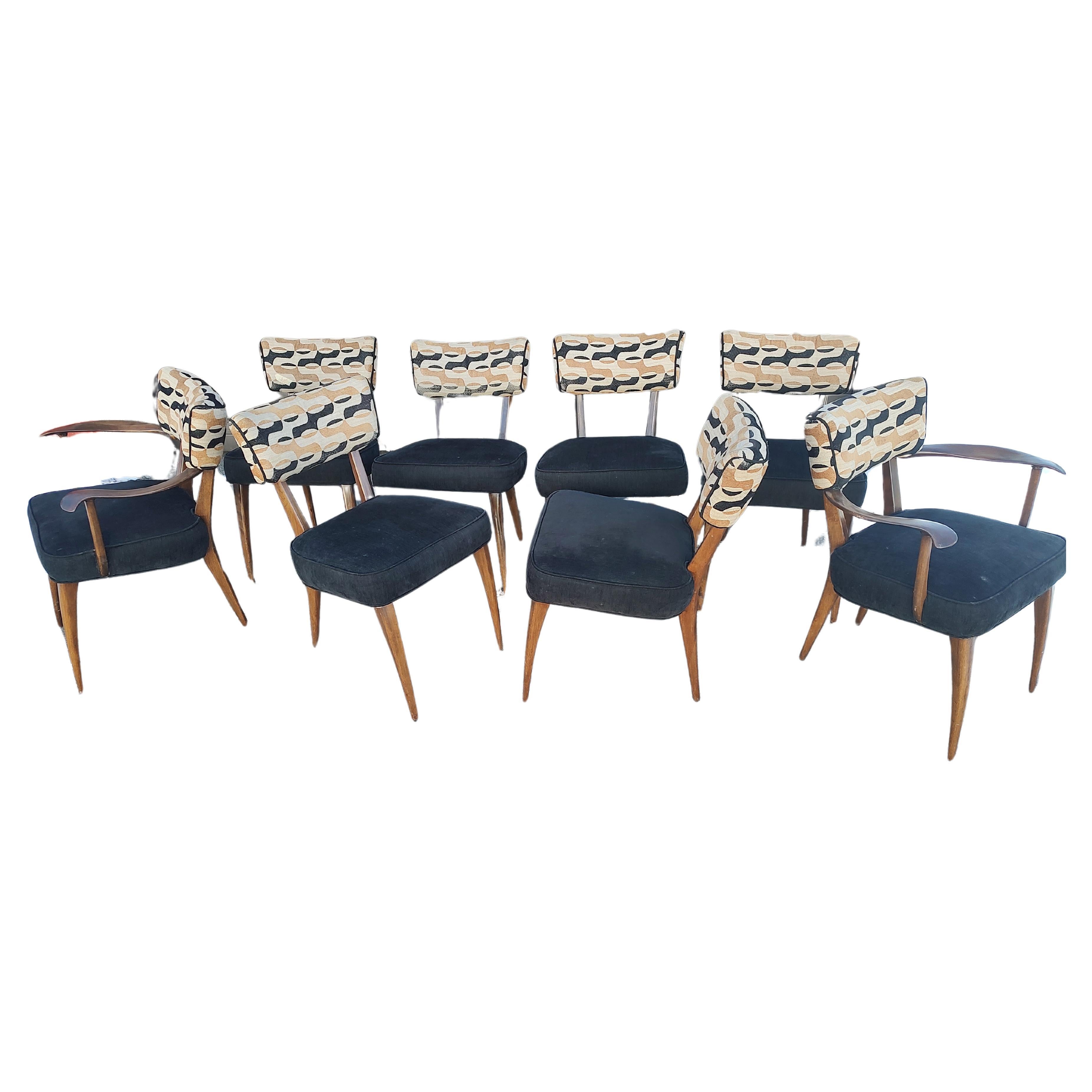 Ensemble de 8 chaises de salle à manger italiennes tapissées, sculpturales et modernes du milieu du siècle dernier 