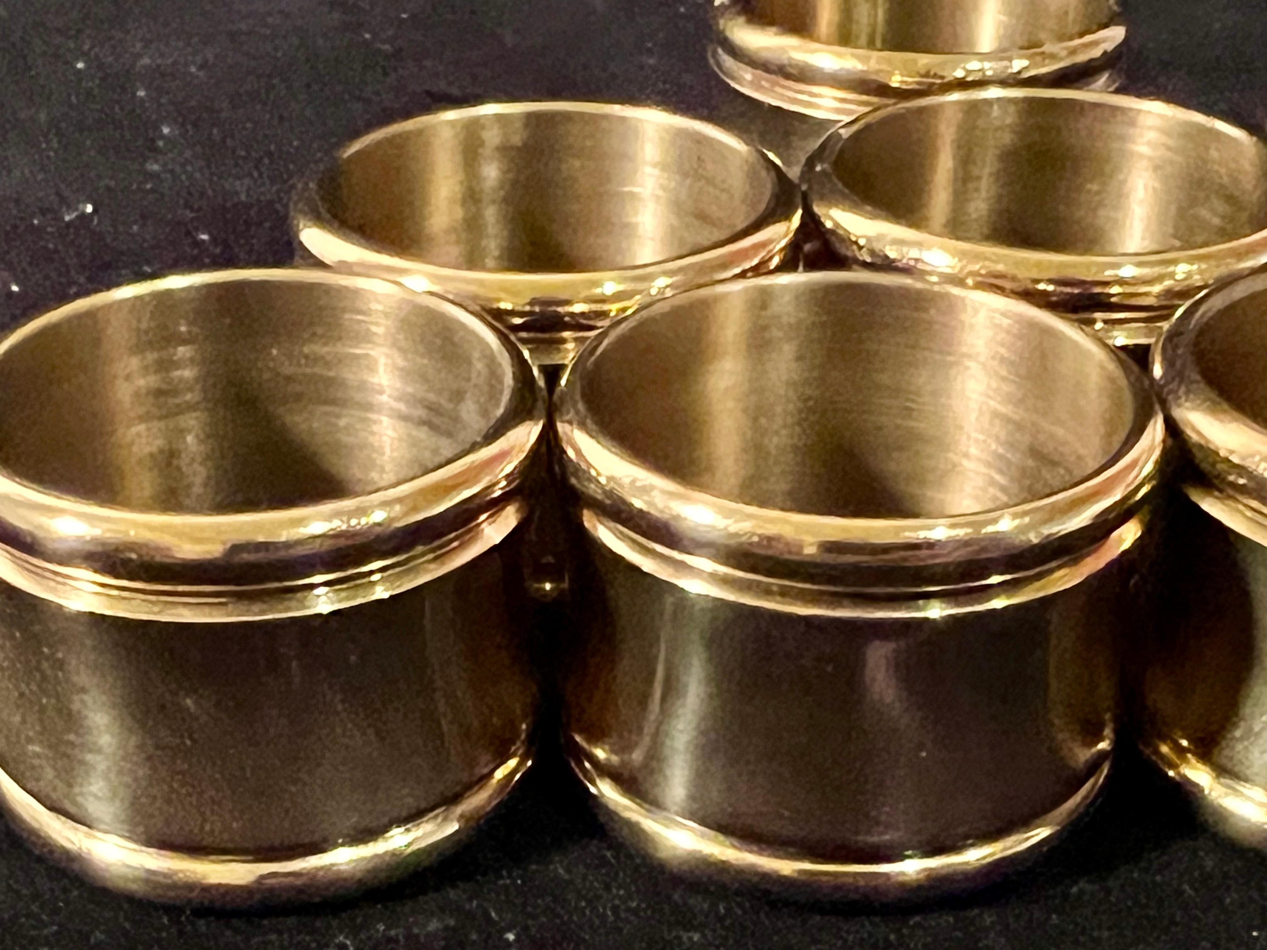Mid-Century Modern Set of 8 Mid Century Modern Solid Polished Brass Napkin Rings