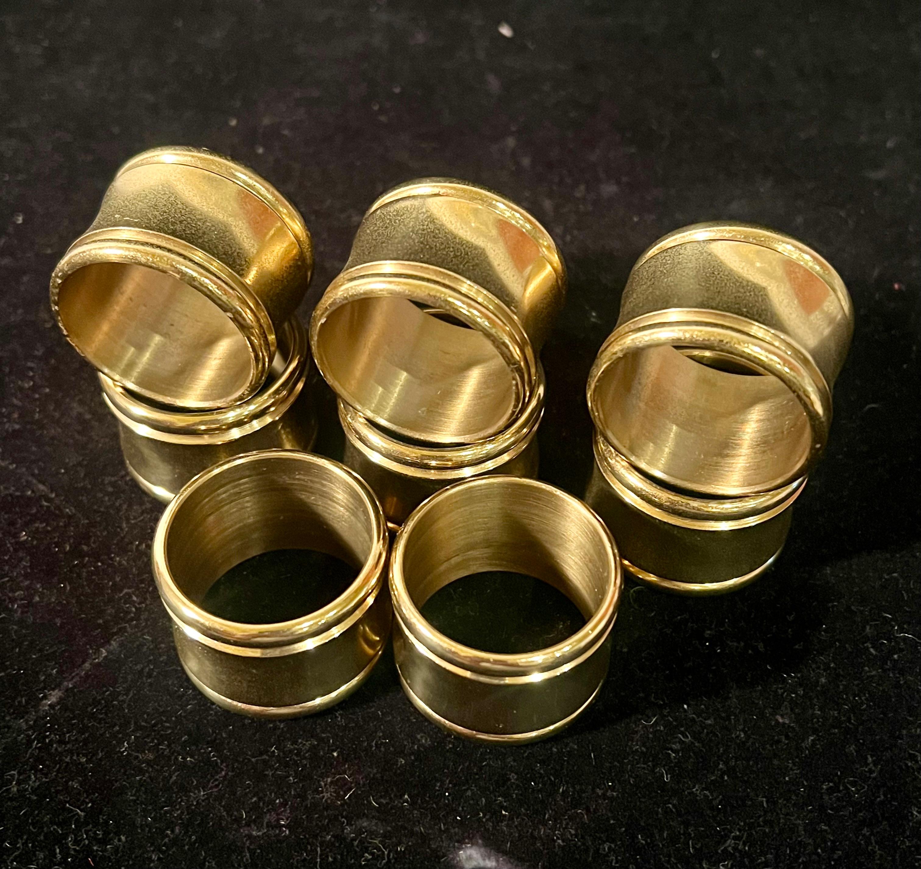 American Set of 8 Mid Century Modern Solid Polished Brass Napkin Rings