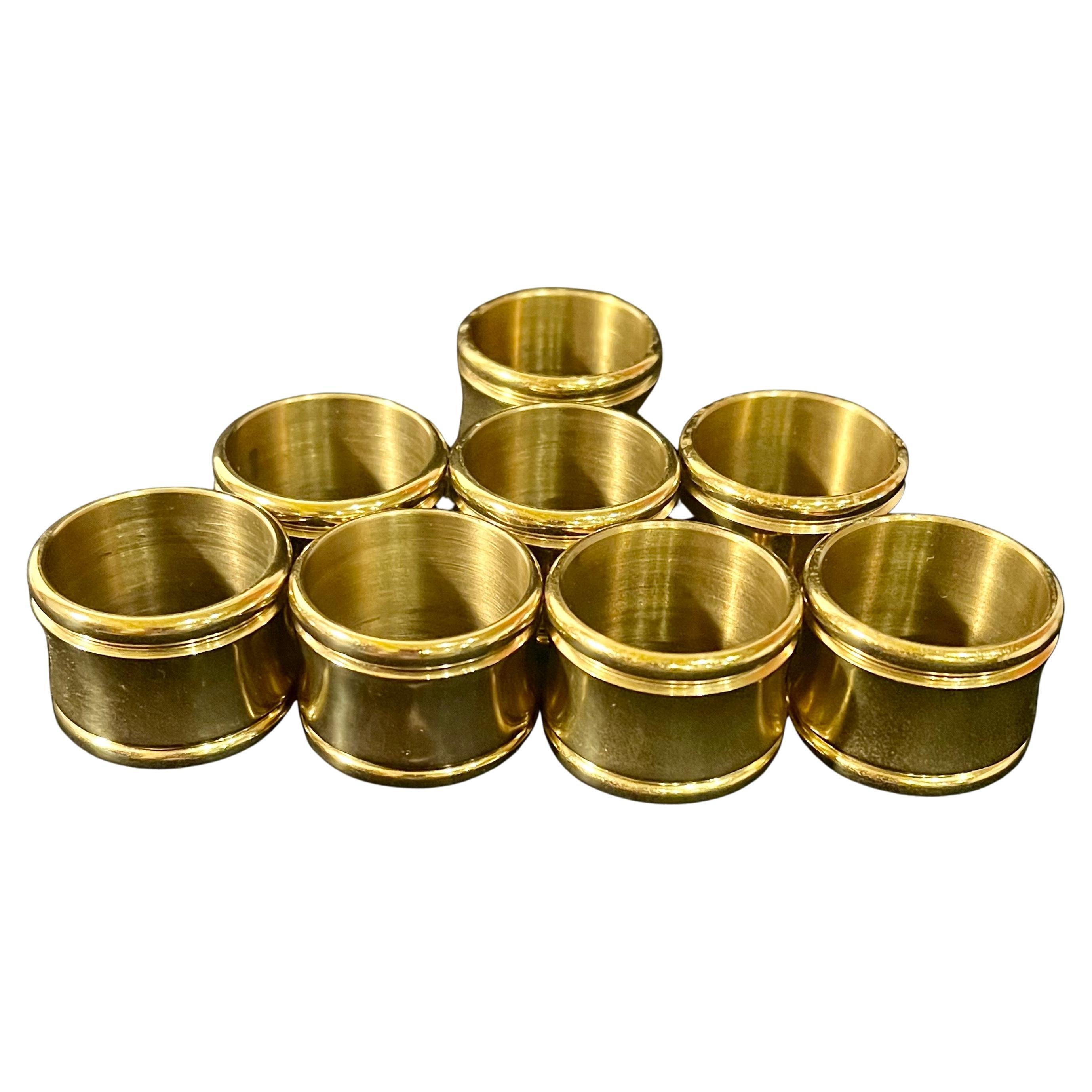Set of 8 Mid Century Modern Solid Polished Brass Napkin Rings