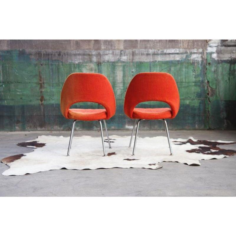 20th Century Set of 8, Mid-Century Modern Steel Chrome & Orange Wool Chairs, 1960s For Sale