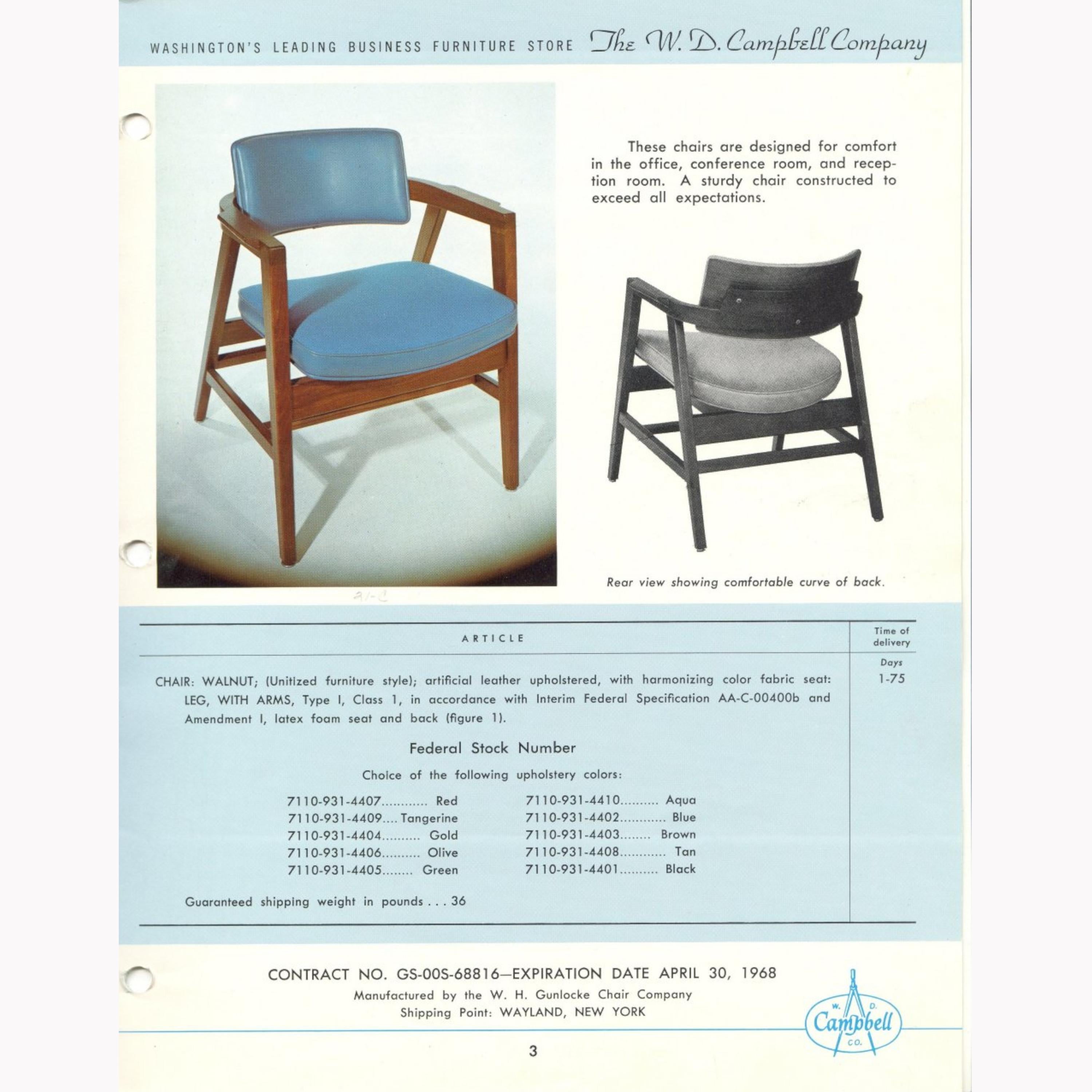Set of 8 Mid-Century Modern Walnut & Gray Leather Dining Chairs by Gunlocke 8