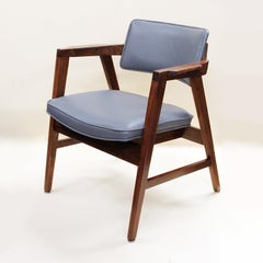 Set of 8 Mid-Century Modern Walnut & Gray Leather Dining Chairs by Gunlocke