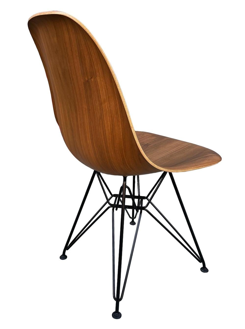 Set of 8 Mid-Century Modern Walnut Wood Shell Dining Chairs by Charles Eames For Sale 4