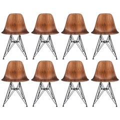 Set of 8 Mid-Century Modern Walnut Wood Shell Dining Chairs by Charles Eames