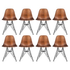 Set of 8 Mid-Century Modern Walnut Wood Shell Dining Chairs by Charles Eames