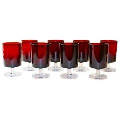Set of 8 Mid-Century Modern Wine Glasses in Red, 1960s